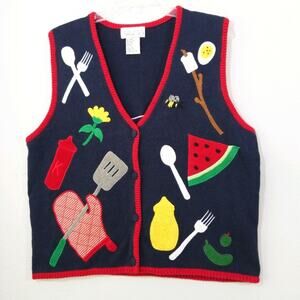 BBQ Sweater vest Fun applique picnic Mandal Bay L